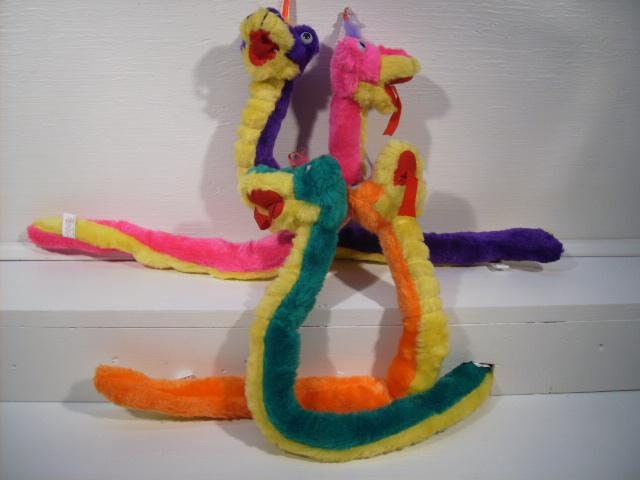 23" Colorful Plush Snakes  w/hang Ribbon Toys vintage