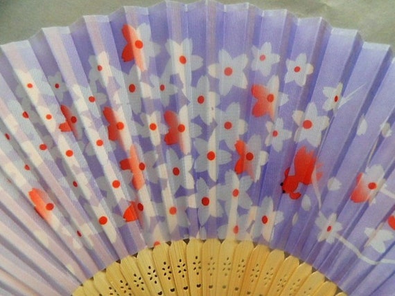 Colorful Floral w/Goldfish Silk Handheld Fan Fold… - image 2