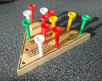Wooden Tricky Triangle Game with colored pegs