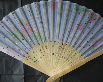 Beautiful Silk Fan with Flowers and Stars Handheld Fan Folding Fans Asian