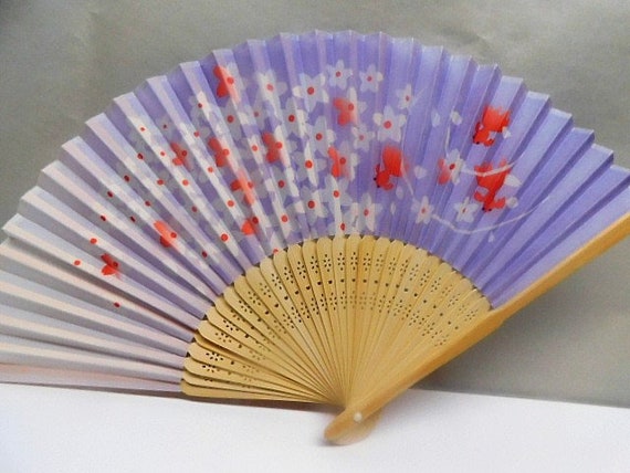 Colorful Floral w/Goldfish Silk Handheld Fan Fold… - image 5