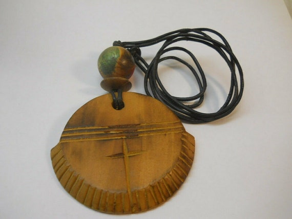 Wood Carved Cross Necklace - image 3