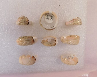 Hand Carved Edged Design on Real Shell Ring Asst Sizes  1 Pc