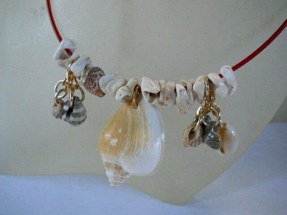 Assorted Genuine Shell  Dangle Necklace on 16" Co… - image 2