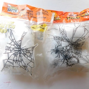 2 Pkgs Halloween Spider Web W/Spiders Boo Bats Phantom Fiber Stretchable Webs