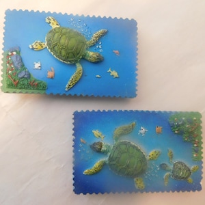 2 Square Turtle Refrigerator Magnets Ocean Scenery