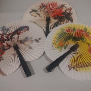 Juego de 3 abanicos plegables de mano para viaje con diseño vintage de pájaros y flores orientales #JJJ