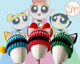 Powerpuff Girls Cat Ears Hand Knitted Children's Winter Beanie Hat