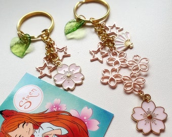 Sakura Cherry Blossom Flower Gold Rose Gold Keyring Bag Woman's Handbag Charm