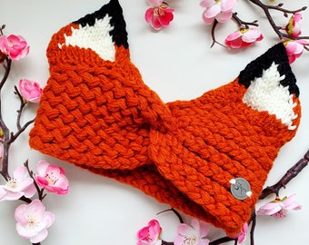 Burnt Orange Fox Cat Ears Hand Knitted Children's Women's Girls Thick Twisted Headband