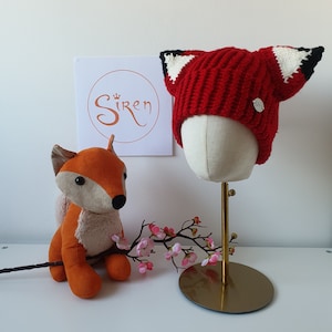 Red Fox Cat Ears Hand Knitted Children&#39;s Women&#39;s Winter Beanie Hat
