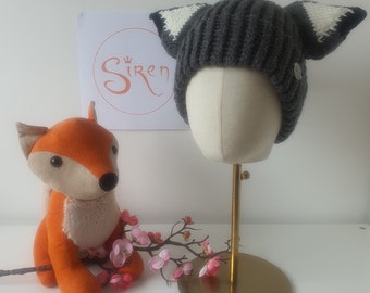 Dark School Wolf Katzenohren Mütze, Handgefertigte Fuchs Ohrmütze, Süßes Tierliebhaber Geschenk, Winter Kostüm Accessoire für Kinder, Jugendliche und Erwachsene