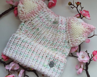 Light Candy Fox Ears Gorro de invierno arcoíris para niños tejido a mano