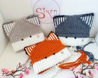 Fuchs Wolf Ohren Mütze, handgemachte Katzenohren Hut, süßes Tierliebhaber Geschenk, Winter Kostüm Accessoire für Jugendliche und Erwachsene