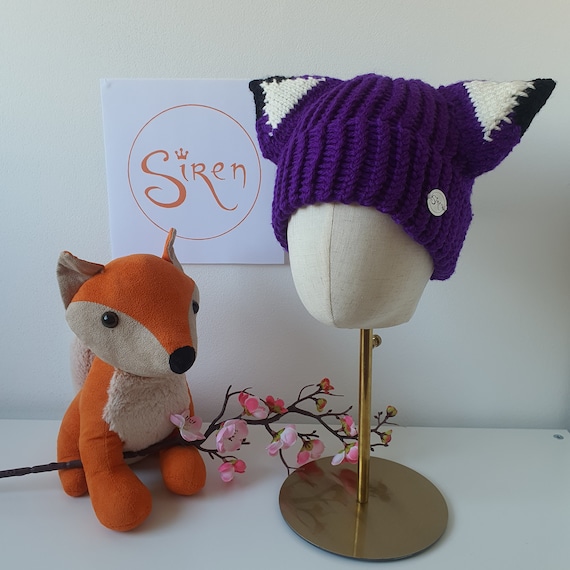 Purple Cat Ear Beanie, Handmade Fox Ear Hat, Cute Animal  display picture 3
