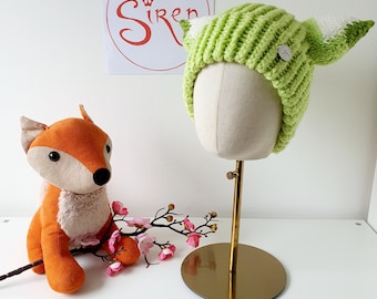 Apple Green Fox Cat Ears Hand Knitted Children's Women's Winter Beanie Hat