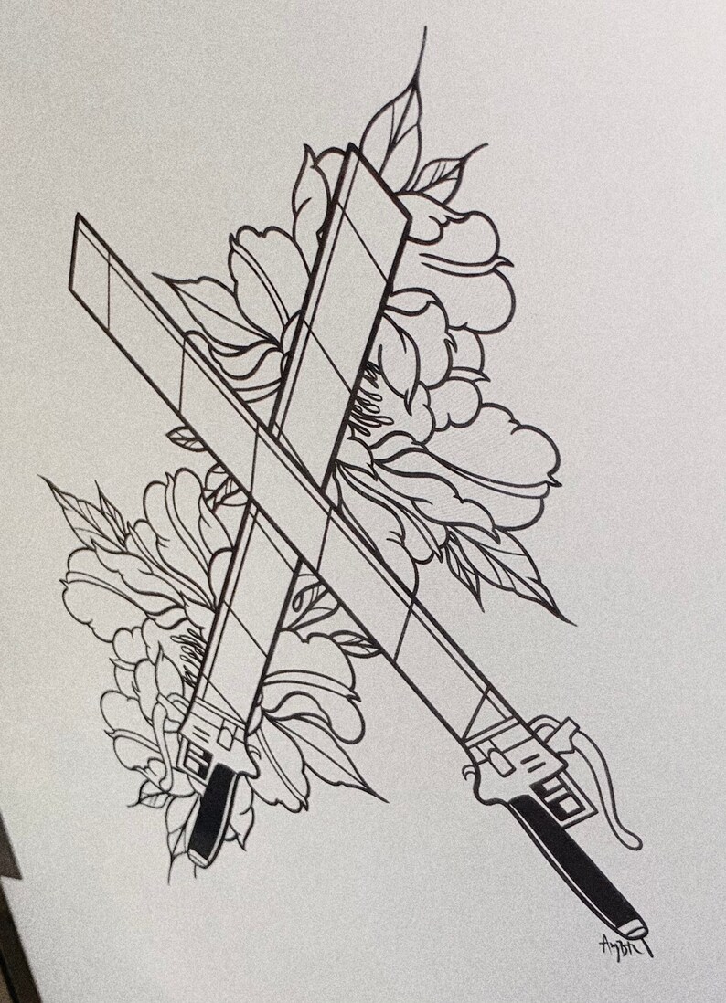 3dmg Swords Attack On Titan Tattoo Stencil Art Collectibles Prints Stokfella Com