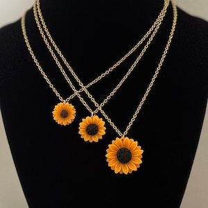 Resin sunflower necklace, resin sunflower pendant, stainless steel necklace, dainty sunflower necklace
