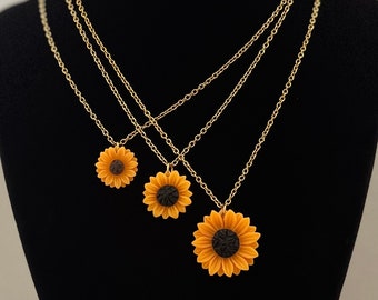 Resin sunflower necklace, sunflower pendant necklace, stainless steel necklace, dainty sunflower necklace