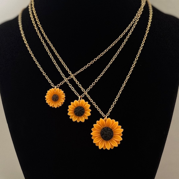 Resin sunflower necklace, sunflower pendant necklace, stainless steel necklace, dainty sunflower necklace