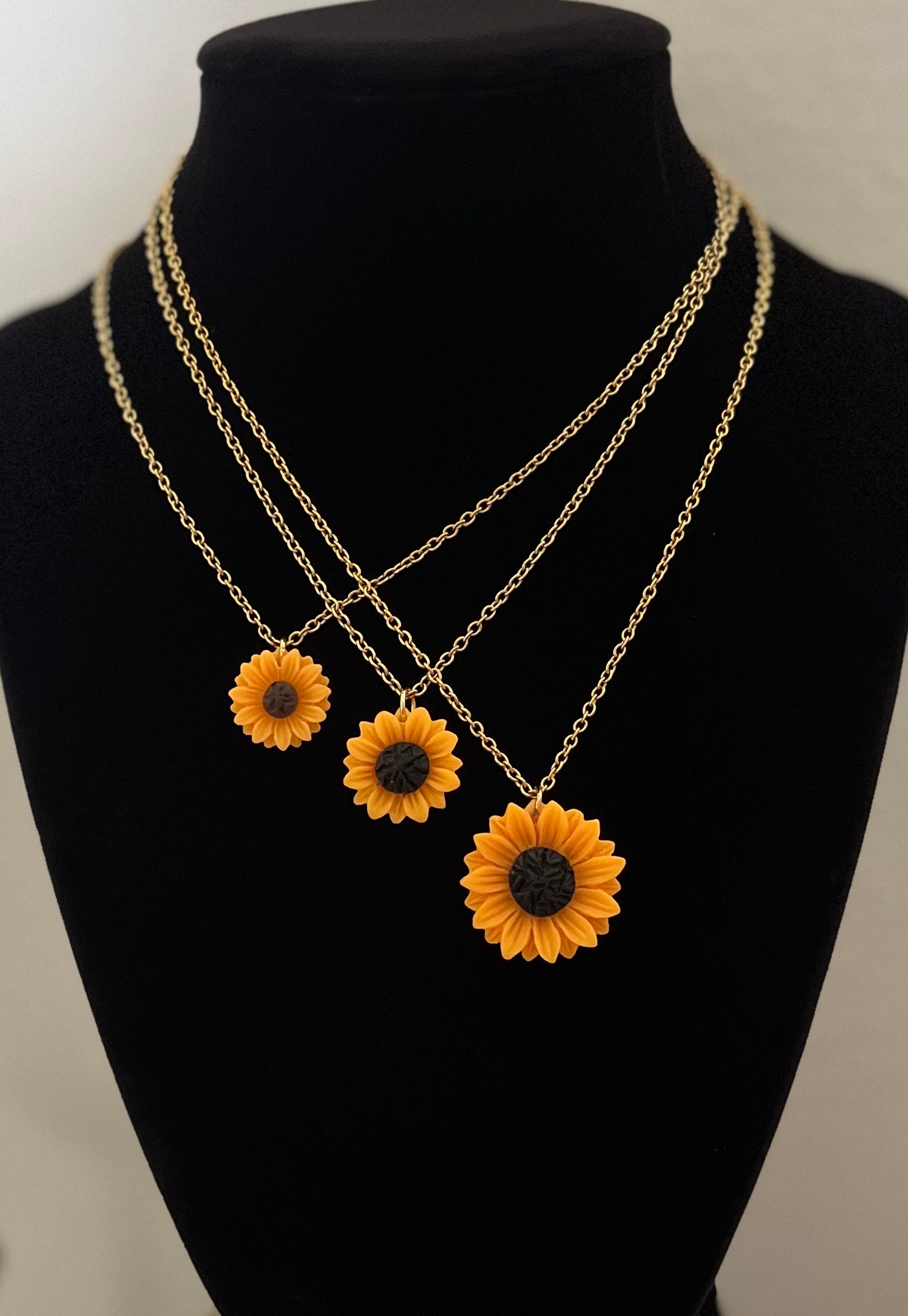 Resin Sunflower Necklace Sunflower Pendant Necklace Stainless