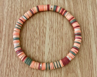 Fall bracelet, autumn bracelet, heishi bead bracelet, polymer clay bead bracelet, stretch bracelet