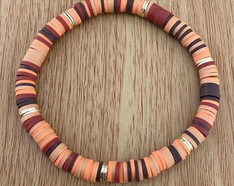 Fall bracelet, autumn bracelet, heishi bead bracelet, polymer clay bead bracelet, stretch bracelet
