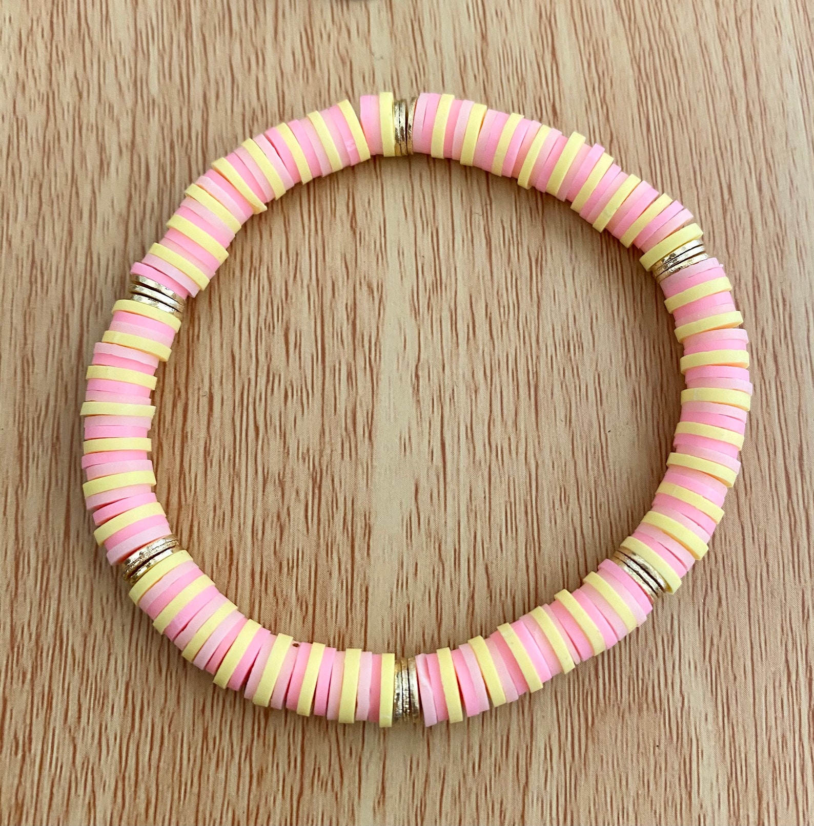 Pink lemonade Heishi bracelet polymer clay bead bracelet Etsy
