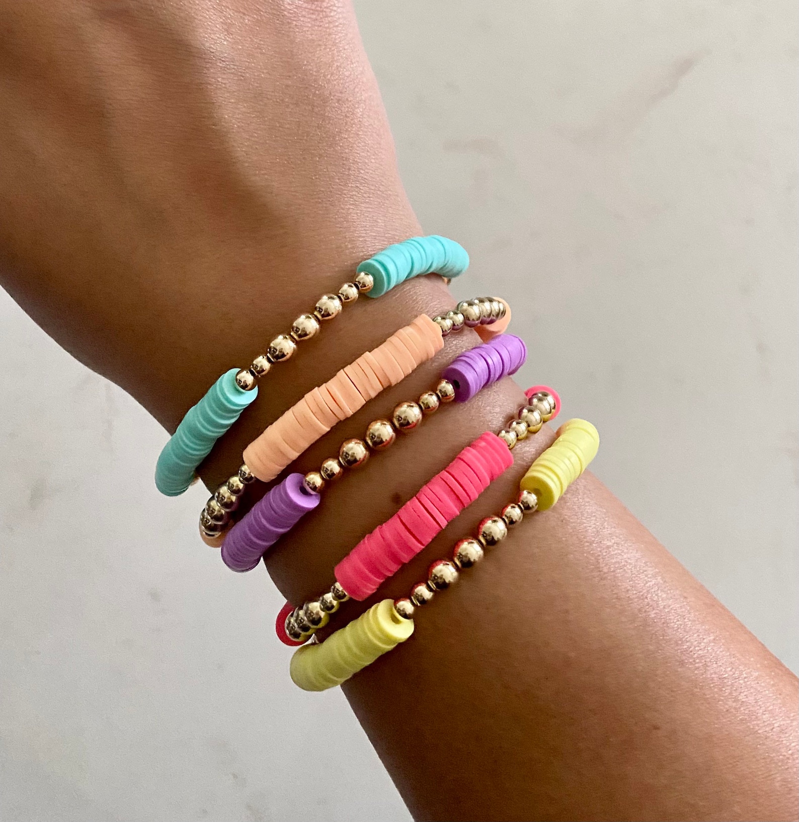 Heishi bead bracelet polymer clay bead bracelet 14k gold Etsy