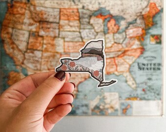 Vinilo adhesivo resistente a la intemperie de Nueva York / Calcomanía duradera y de alta calidad / Adhesivo para parachoques del estado / Diseño original ilustrado a mano / 3"