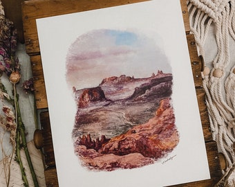 Sedona Landscape | Print 8x10” | Arizona Scenery, Nature Illustration, Cowboy Design, Western Wall Art, National Park Watercolor