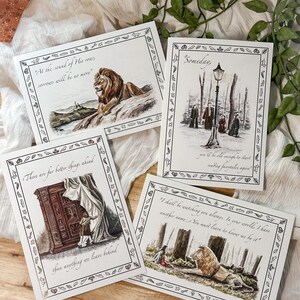 VORBESTELLUNG Chroniken von Narnia | A7 Grußkarten - Viererpack | Aslan, Lucy, Kleiderschrank, Laternenpfahl, C.S.Lewis inspiriert, Fantasy, Buchzitate
