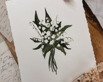 Original Lily of the Valley Watercolor Painting | 8x10” | | Vintage Floral, Timeless Art, Hand Painted, Fine Art, Christmas Gift Idea