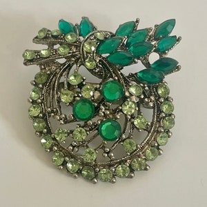Vintage Green Crystal Rhinestone Floral Brooch Pin Sustainable Jewelry