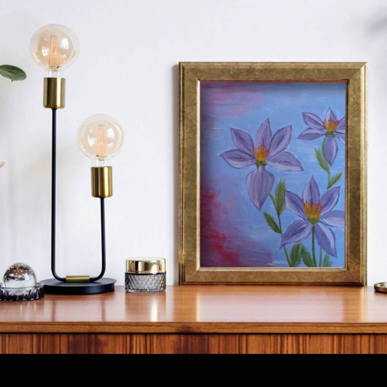 Fresh Pick Art Original Floral Art Flower Art Purple Etsy