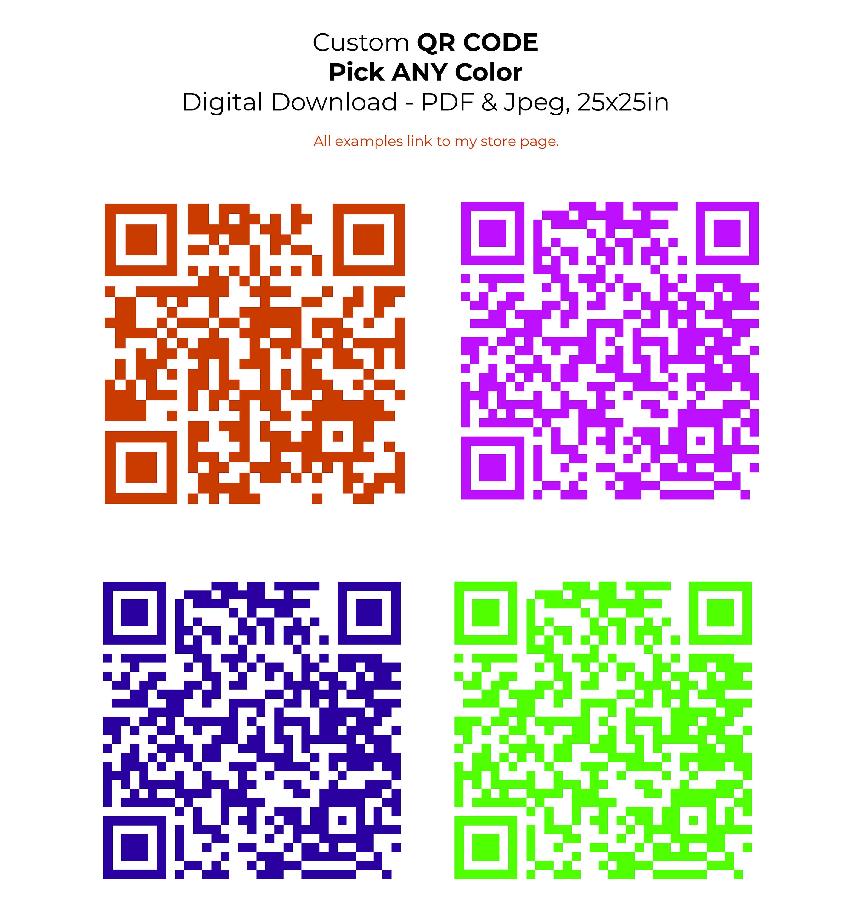 Custom Colored QR Code Digital Download HiRes 25in x 25in Etsy