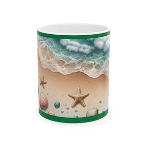 Beach Themed Ceramic Mug, Summer Vibes Coffee Cup