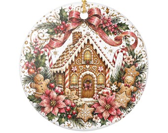 Gingerbread House Ceramic Ornament | Christmas Holiday Decoration