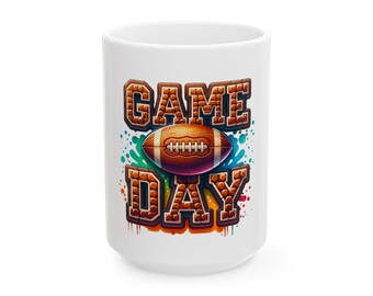 Game Day Football Mug | Ceramic Coffee Cup, Sports Tailgate