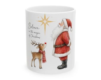 Santa and Reindeer Believe in the Magic of Christmas Mug