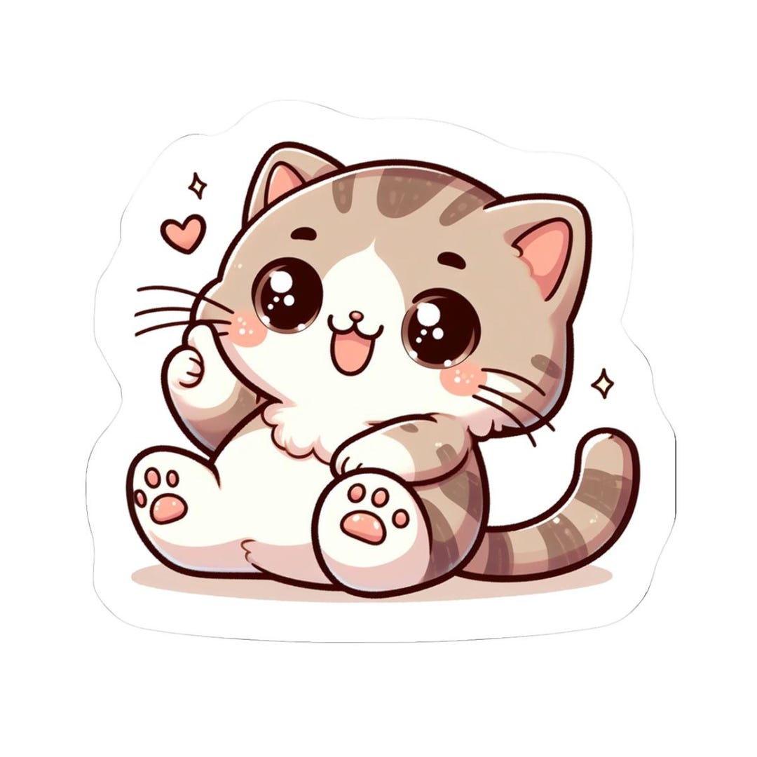 Kawaii Tabby Cat Sticker | Wide-eyed Kitten, Playful Vinyl Decal - Etsy