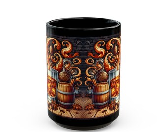 Spiced Whiskey Barrel and Glass Mug | Black Ceramic Mug