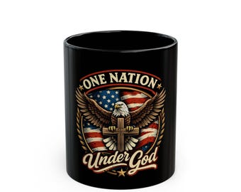 One Nation Under God Eagle Flag Mug | Black Ceramic 11oz or 15oz