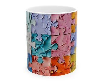 Colorful Puzzle Pieces Mug | Ceramic Coffee Cup