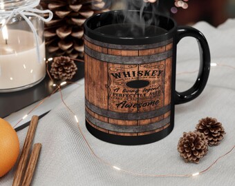 Whiskey Barrel Wrap Mug | Black Ceramic Coffee Mug