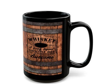 Whiskey Barrel Wood Texture Mug | Black Ceramic Mug
