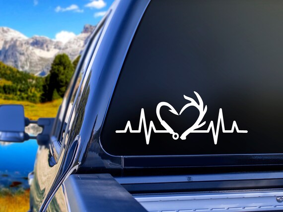 Fishing and Hunting Decal, Fishing Heartbeat Decal, Fishing Love