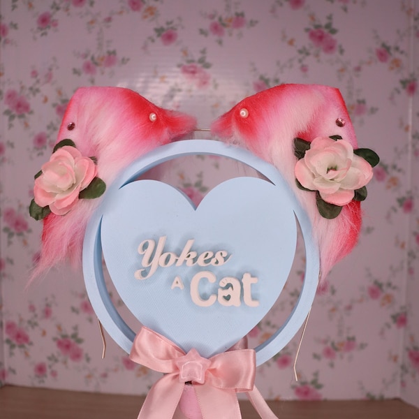 Pink Rose Valentines Day Themed Kitten Ears