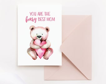 Punny Cards for Mom, Happy Mothers Day Card I Love You Beary Much Card, Mothers Day Card Funny, Cute Mothers Day Card, Card for Mum