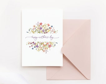 Happy Mothers Day Card Flower, Floral Mothers Day Card for Wife, Mothers Day Gift from Daughter, Simple Greeting Cards with Envelopes
